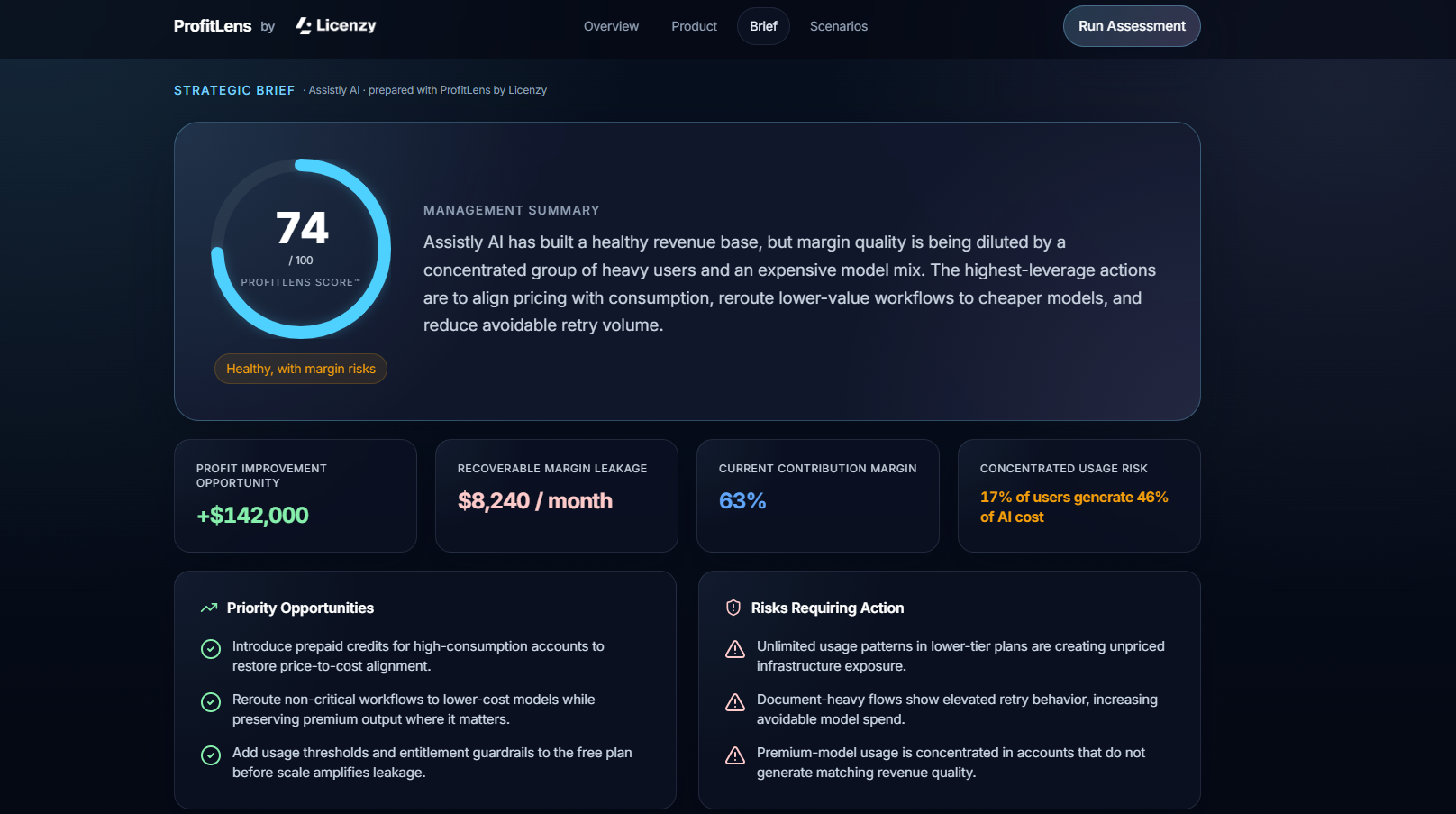 ProfitLens executive brief screenshot